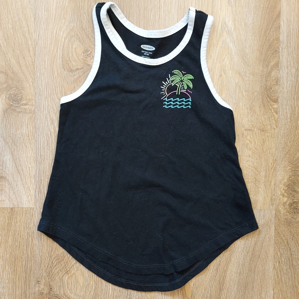 Old Navy Black Graphic Racerback Tank Top size 5